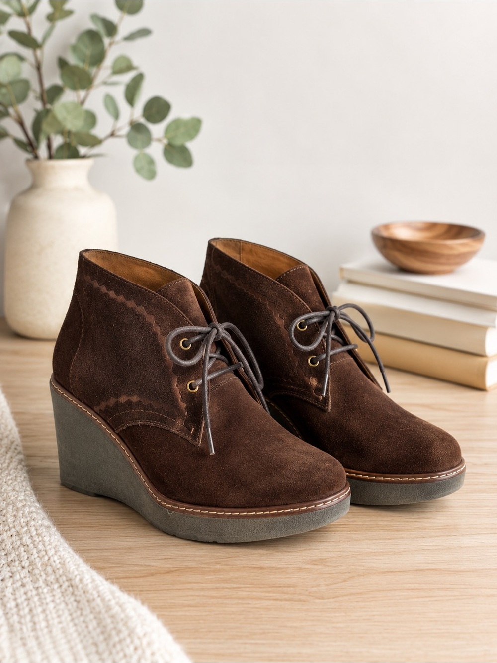 Naturalizer Kaitlyn Leather Lace Up Wedge Ankle Wedge Boots Booties Blown SZ 8.5